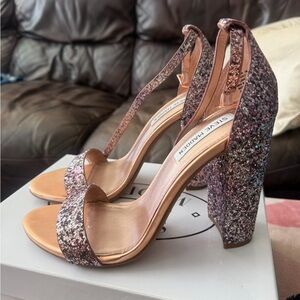 Steve Madden Rose Pink Glitter Block Heel Sandals